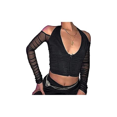 MAHUAOYIXI Crop Top Da Donna Sexy A Spalle Scoperta Con Maniche Lunga