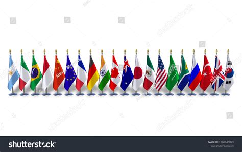 77 G20 India Flag Isolated Silk Flags On Racks Countries Members Group ...