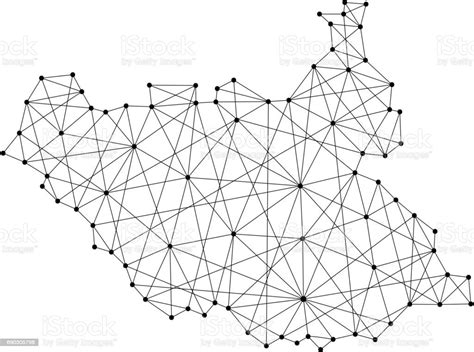 Map Of South Sudan From Polygonal Black Lines And Dots Of Vector