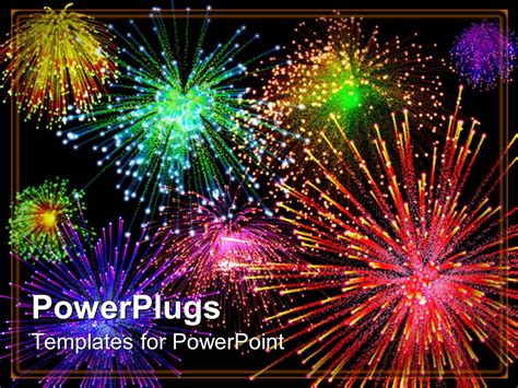 PowerPoint Template: Multicolored fireworks light up night sky, red ...