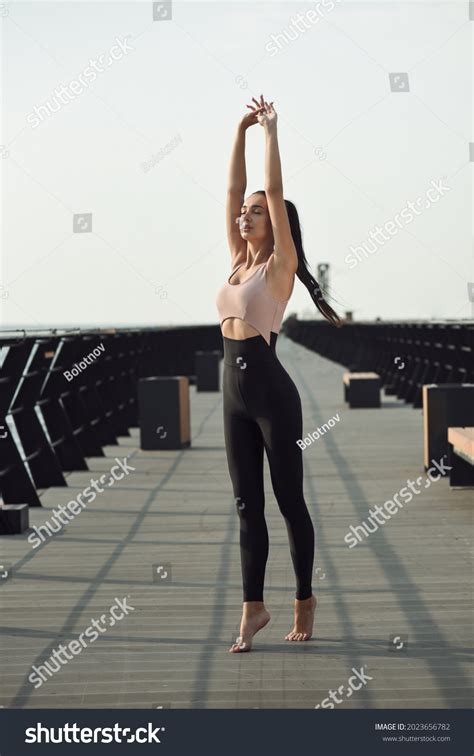Sexy Brunette Fitness Clothes On Pier Stock Photo 2023656782 Shutterstock