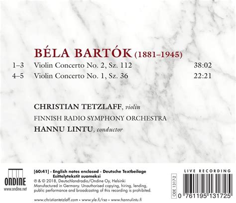 Bartok Violin Concertos Nos 1 2 Bela Bartok Christian Tetzlaff