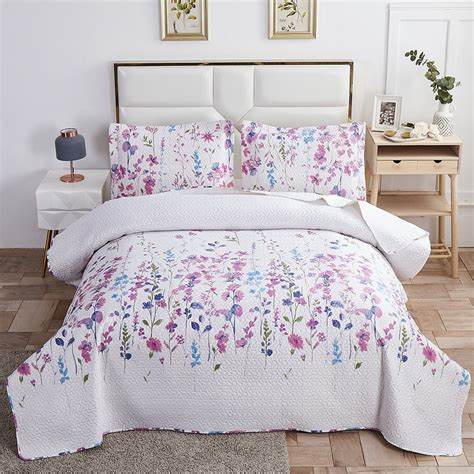 Green Essen 3 Pcs Floral Quilt Sets Soft Lightweight Microfiber