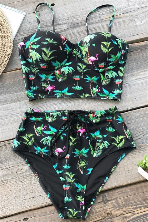 Coconut Palm And Flamingo Print Bikini