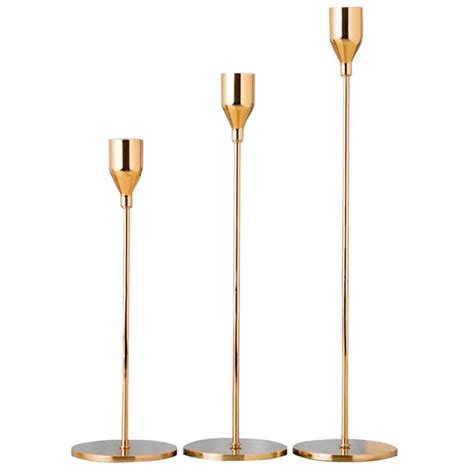 Nuptio Gold Candle Holder For 3 Pillar Candles Set Of 2 Metal Candlesticks For Table