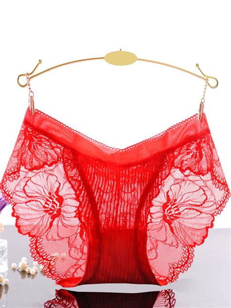 Women S Lace Panties Salmon Semi Sheer Brief Underwear Lingerie Milanoo