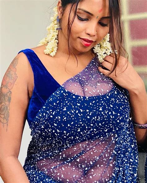 Actress Elakkiya Latest Hot Photos In Blue Saree Blue Saree Hottest Photos Desi Beauty