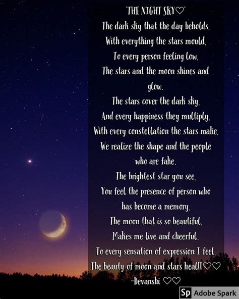 The Night Sky With Stars And Crescents Above It As Well As A Poem