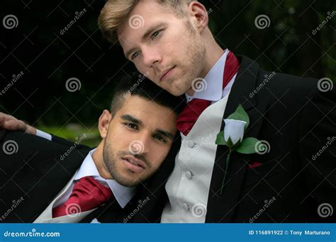 Las Bodas Gay Novios Pares Presentan Para Las Imágenes Después De Su Ceremonia De Boda En