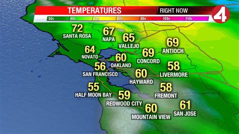 Bay area temperature map - Map of bay area temperature (California - USA)