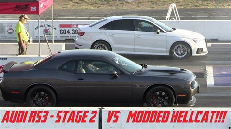 Audi Rs3 Stage 2 Vs Modded Hellcat And Modded Zl1 1le Drag Races Youtube