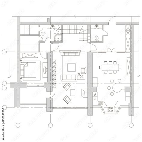 Standard furniture symbols on floor house plans Stock Vector | Adobe Stock