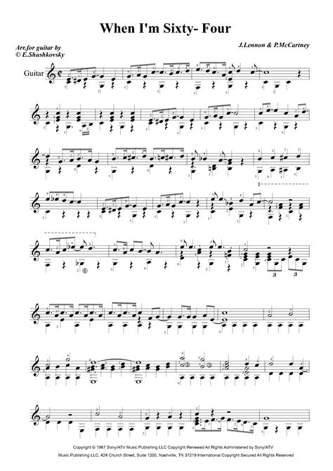 When I M Sixty Four Arr Evgeny Shushkovsky By The Beatles Sheet Music For Solo Guitar At