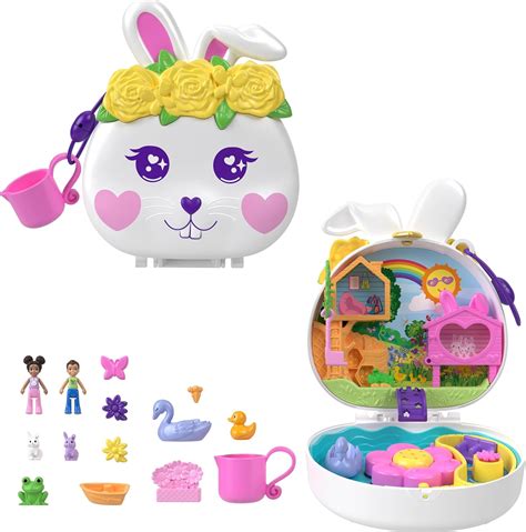 Polly Pocket Flower Garden Bunny Compact Playset With 2 Micro Dolls