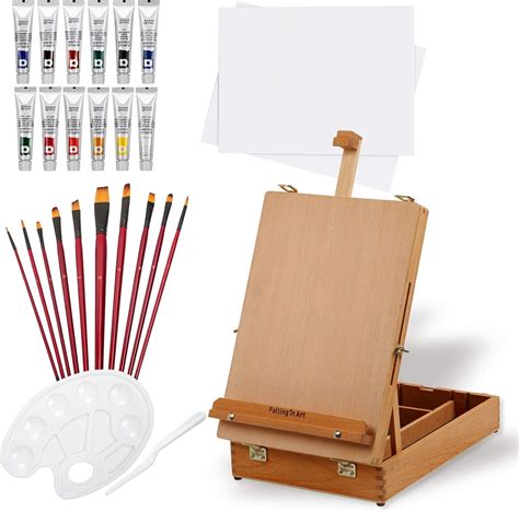 Wooden Desktop Easel Falling In Art 27 PCS Acrylic Drawing And