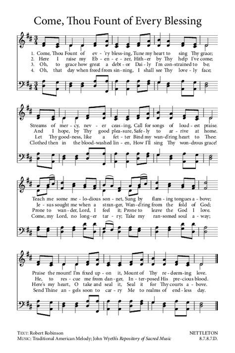 Come Thou Fount Of Every Blessing Hymn Sheet Music Printable