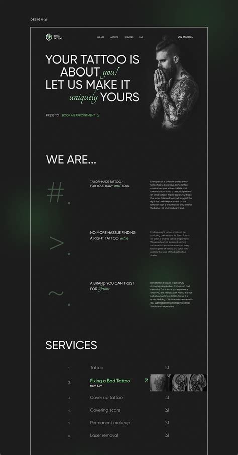 Landing Page Tattoo Studio Website Design On Behance Personal