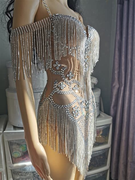 Embellished Rhinestone Evening Dress In Nude Flapper Style Etsy UK