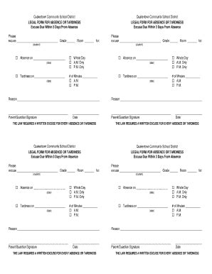 Fillable Online Qcsd Excuse Form For Absence And Tardiness Quakertown