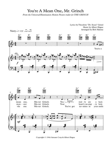 Youre A Mean One Mr Grinch Arr Bob Malone By Albert Hague Sheet