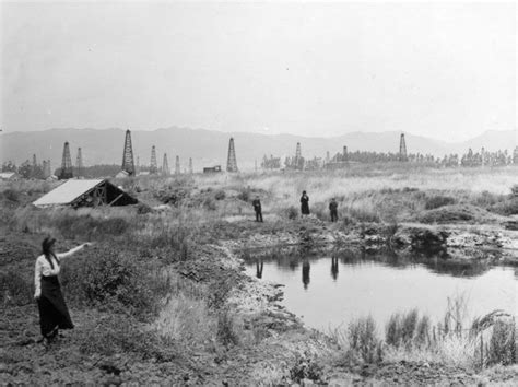 1910 Four People Walk Around The Small Pond At La Brea Tar Pit Beyond