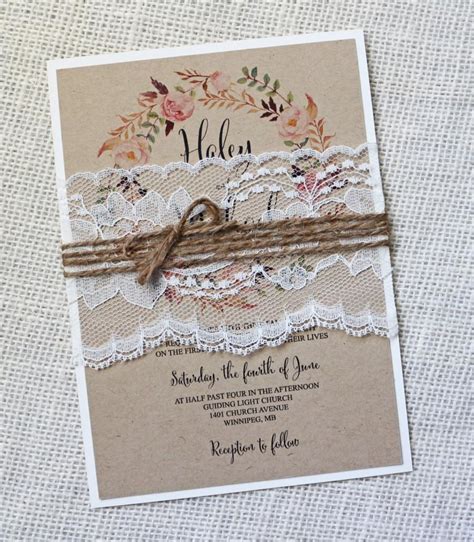 Rustic Wedding Invitation Lace Wedding Invitation Vintage Wedding