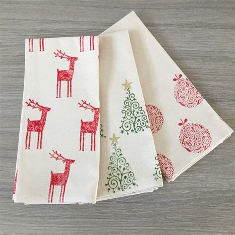 Christmas Bauble Block Printed Tea Towel Etsy Printed Tea Towel