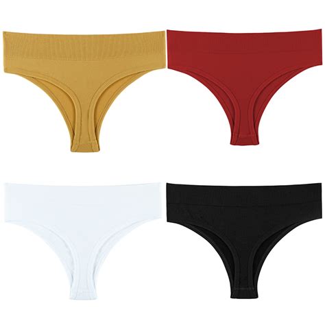 Knosfe 4 Pack Womens Thongs Sexy Seamless Low Rise Soft Stretch Womens