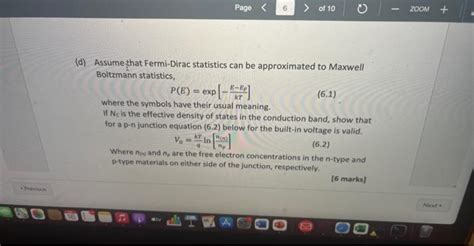 Solved A Assumethat Fermi Dirac Statistics Can Be Chegg