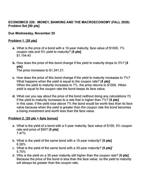 Econ Money Banking Macroeconomics Fall Problem Set Economics