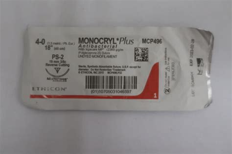 New Ethicon Mcp496g Antibacterial Undyed Monofilament Poliglecaprone