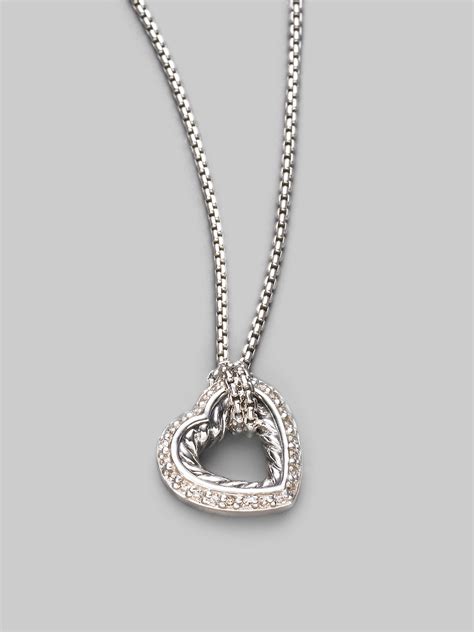 David Yurman Diamond Sterling Silver Open Heart Necklace In Silver Lyst