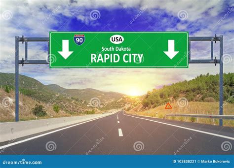 US City Rapid City Road Sign on Highway Stock Image - Image of ...