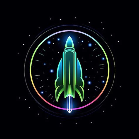 Premium Photo | Neon Design of Rocket Logo With Planets and Stars Cosmic Blue and Neon Gree ...