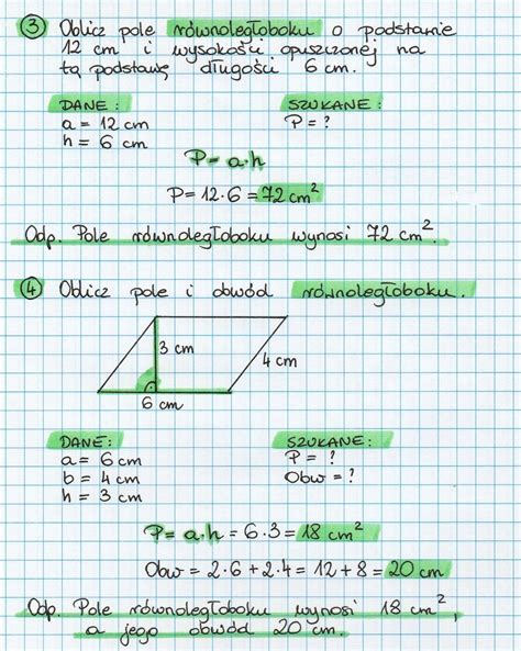 KLASA 5 Temat Pole równoległoboku i rombu zadania