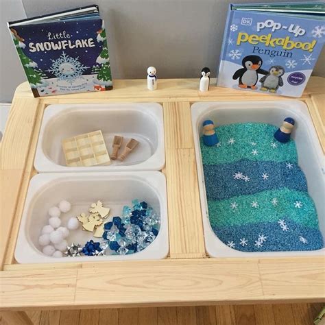 Two Trays Filled With Books And Toys On A Table