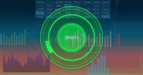 Image Of Speedometer Over Network Of Digital Icons And Statistical Data