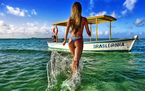 Wallpaper Boat Women Outdoors Model Sea Water Shore Ass