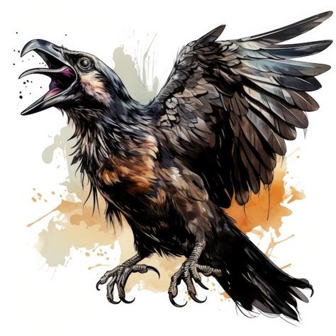 Premium AI Image | A drawing of a raven with its wings spread out ai