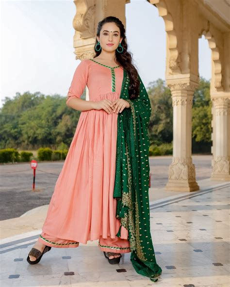 Peach Mughal Handblock Suit Set