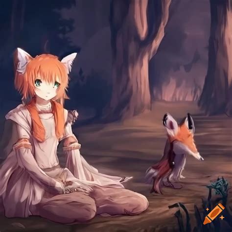 Two Anime Girls With Fox Ears And Tails Wandering In A Medieval Fantasy World On Craiyon