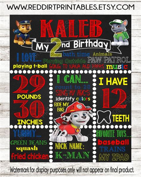 Personalized Paw Patrol Chalkboard Birthday Sign Second Birthday