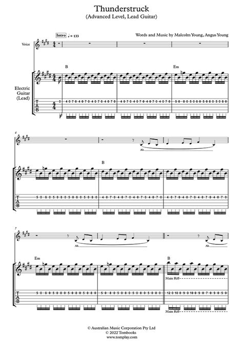 Thunderstruck (Advanced Level, Lead Guitar) (AC DC) - Guitar Tabs and ...