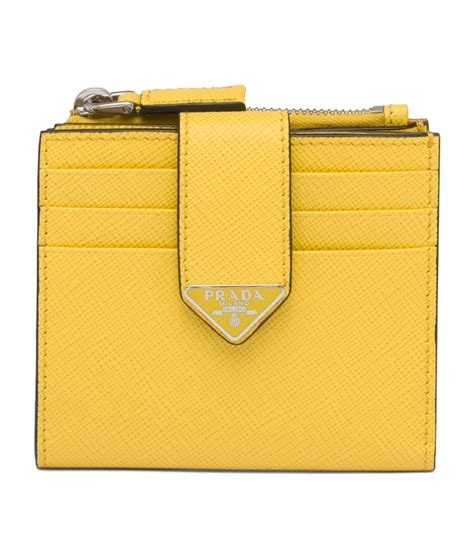 Mens Prada Yellow Saffiano Leather Bifold Card Holder Harrods UK