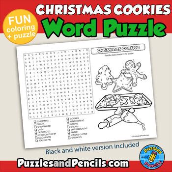 Christmas Cookies Word Search Puzzle With Coloring Activity Tpt