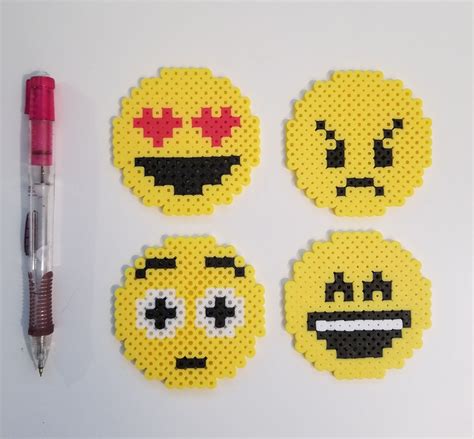 4 Emojis Smiley Faces Pixel Art And Perler Bead Sprites