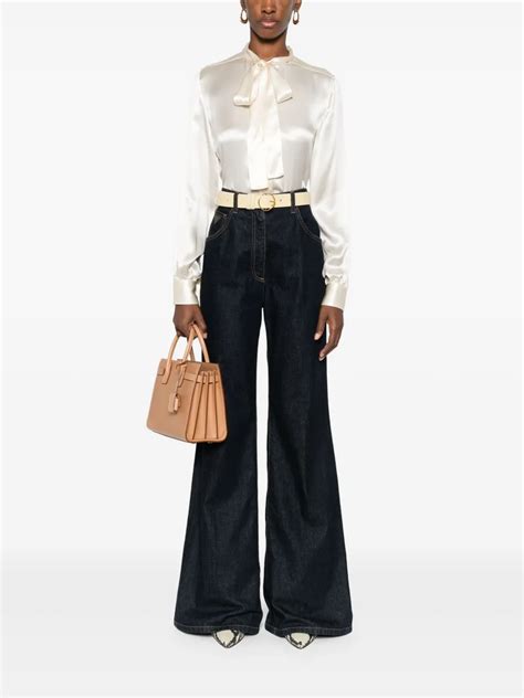TOM FORD Pussy Bow Collar Silk Shirt Neutrals FARFETCH UK