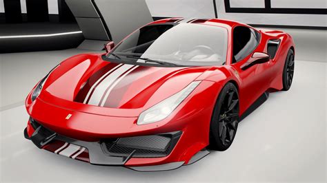 Ferrari 488 pista in red with red carbon stripes and smaller white ...