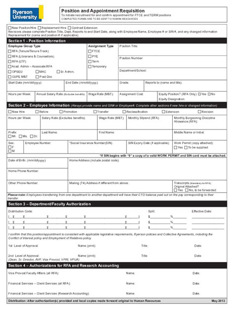 Fillable Online Fillable Online Ryerson Position And Appointment