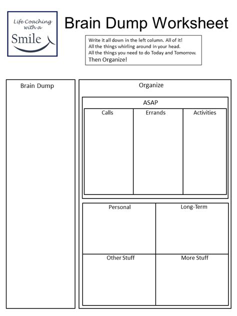 Brain Dump Worksheets